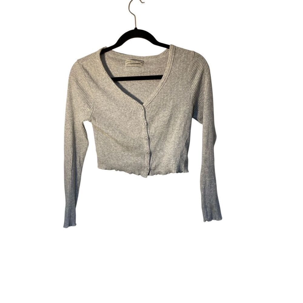 Urban outfittersāwomenās Y2K gray ribbed long sleeve cropped cardigan M